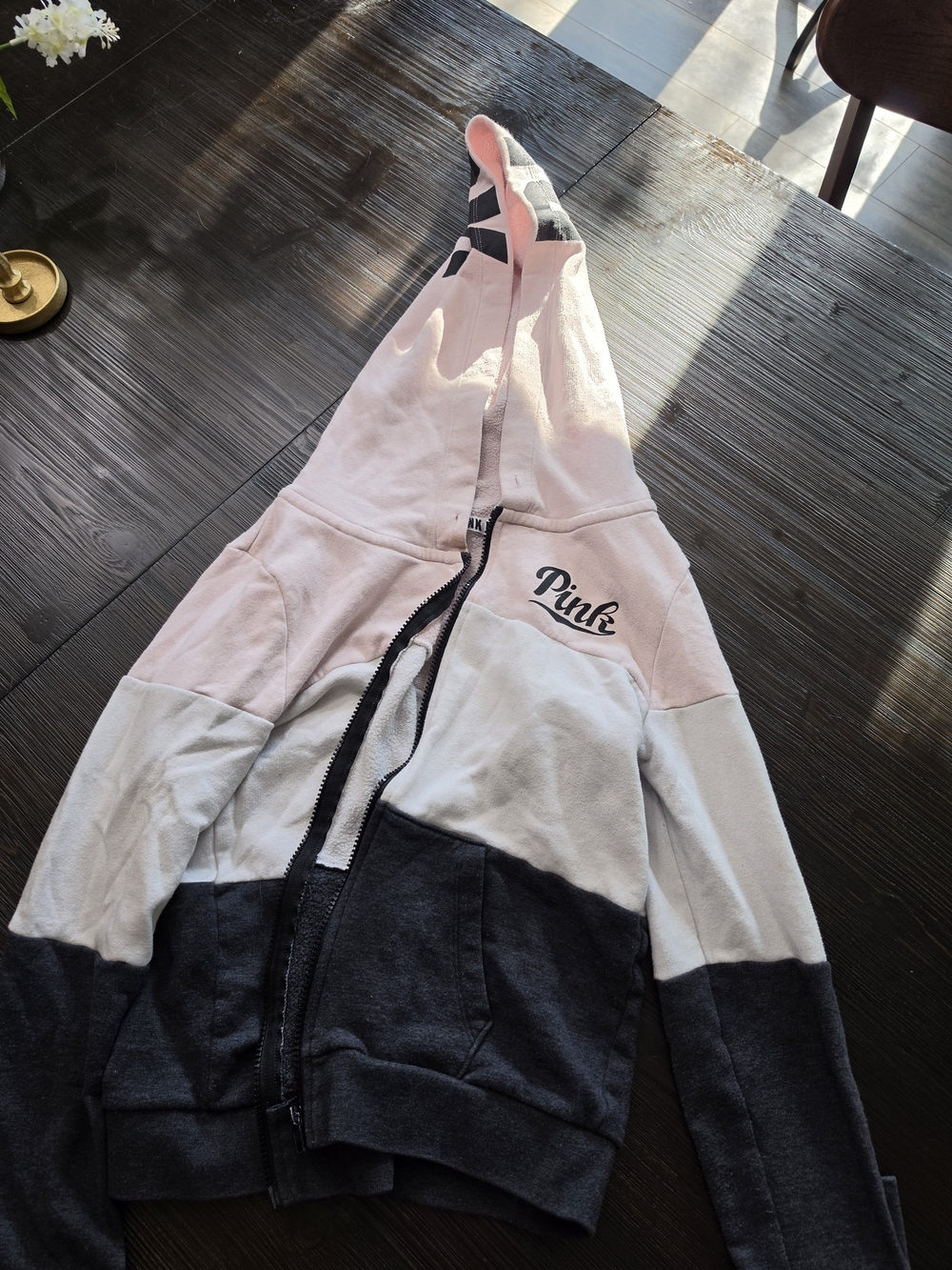 Victoria's Secret PINK Pink, White & Dark Gray Colorblock Zip Hoodie
